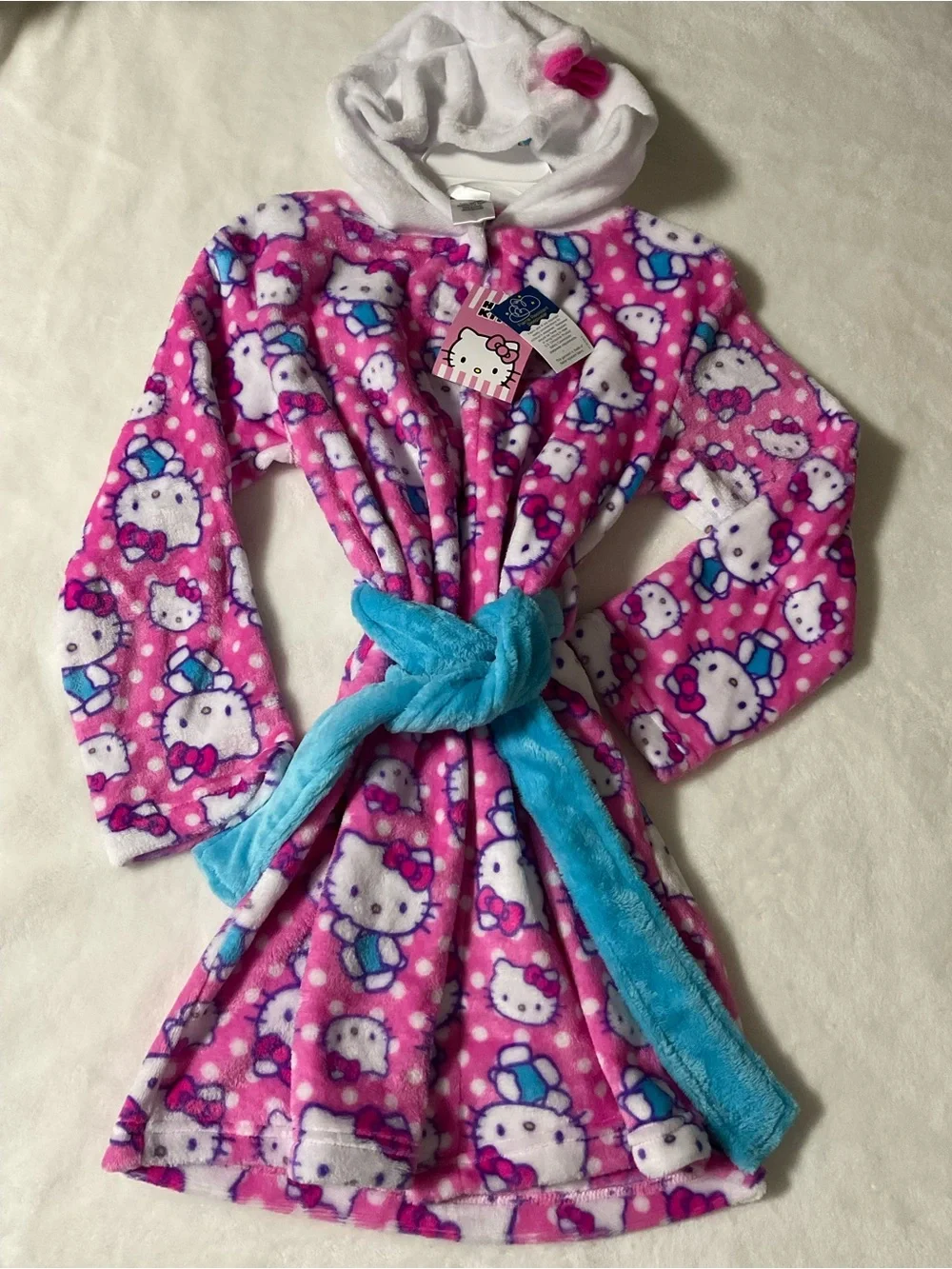 Hello Kitty Girls Hooded Bathrobe Fleece Size 8